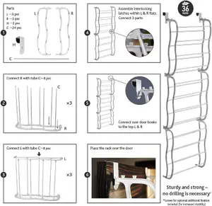 36 Pair Over the Door Hanging Shoe Rack Organizer Featuring 12 Tiers for Efficient Storage