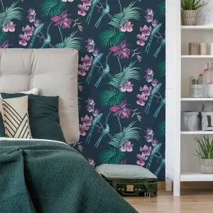 Julien MacDonald Utopia Tropical Floral Navy Wallpaper