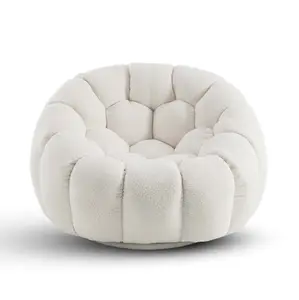 Teddy Boucle Fabric White Atrani Swivel Accent Chair