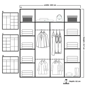 Sliding Wardrobes 4U Eddin Modern Sliding Mirror Door Wardrobe in  White, Black & Grey Colors - Black (W)2030mm, (H)2170mm