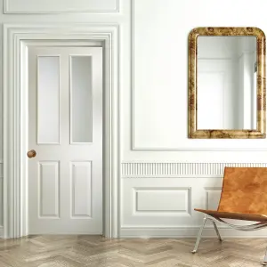 4 panel Frosted Glazed White Woodgrain effect Internal Door, (H)1981mm (W)838mm (T)35mm