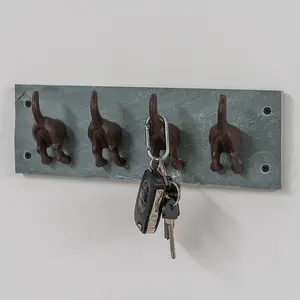 Woodside Cast Iron and Slate Dog Tail 4 Hook Coat Hanger