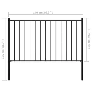 Berkfield Fence Panel with Posts Powder-coated Steel 1.7x1.25 m Black