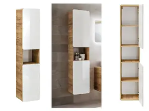 Bathroom Wall Cabinet Tall Storage Unit White Gloss Oak Tallboy Slim Narrow Shelving Aruba