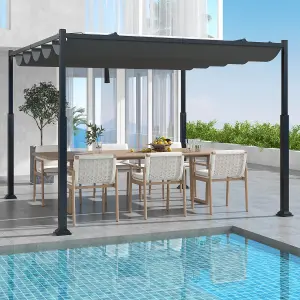 Costway 310x310cm Outdoor Pergola Modern Sunshade Pavilion Grill Gazebo w/ Retractable Canopy