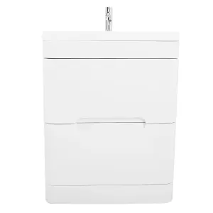 Rinse Bathrooms 600mm Gloss White Wall Hung Vanity Unit with Basin 2 Soft Close Drawers Bathroom Furniture