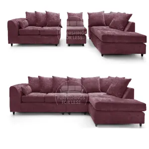 Monaco Chenille Fabric 5 Seater L Shaped Corner Sofa  Purple Right Hand Facing