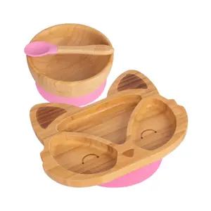 Tiny Dining - Children's Bamboo Suction Fox Dinner Set - Pink