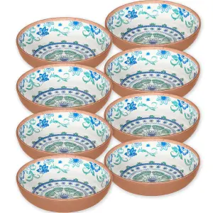 Purely Home Turquoise Floral Melamine Low Bowls - Set of 8