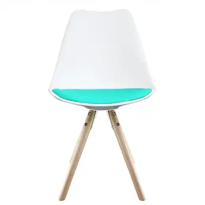 Soho White & Aqua Plastic Dining Chair with Pyramid Light Wood Legs