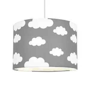 White Clouds Children's/Kids Grey Cotton Fabric Bedroom Lamp or Pendant Shade