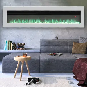 White Electric Fire Wall Mounted or Inset Fireplace 9 Flame Colors with Freestanding Leg 60 Inch