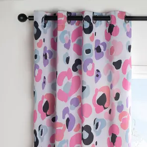 Kids Eyelet Blackout Curtains Leopard Panels Pair of Ring Top, Pink - 46X54"