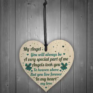 Red Ocean Wooden Heart Angel Memorial Gift Remembrance Plaque For Mum Dad Nan Grandad Daughter Husband Wife Baby