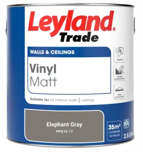 Leyland Trade Vinyl Matt Walls & Ceilings Emulsion Paint Elephant Gray (PPG15-17) 2.5L