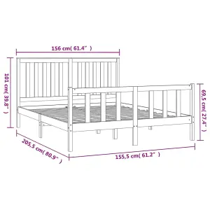 Berkfield Bed Frame with Headboard White 150x200 cm Solid Wood Pine King Size