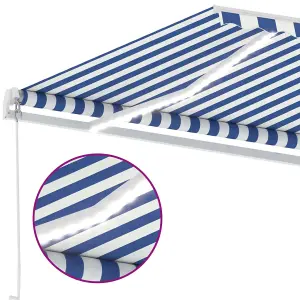 Berkfield Manual Retractable Awning with LED 400x300 cm Blue and White