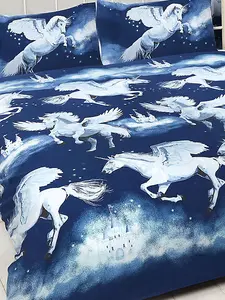 Stardust Unicorn Double Duvet Cover and Pillowcase Set - Navy Blue