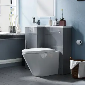 Nes Home Raven Left Hand 900mm Flat Pack Vanity Basin Unit, WC Unit & Ellis UF Back to Wall Toilet Grey