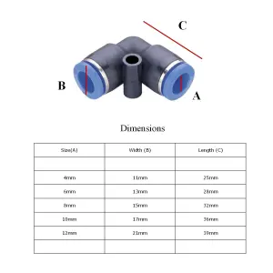 4 x Elbow Connectors 10mm Speed Push Fit for Pneumatic Air, Water & Fuel Hoses