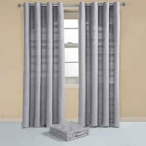 Homescapes Cotton Rajput Ribbed Silver Grey Curtain Pair, 66 x 72"