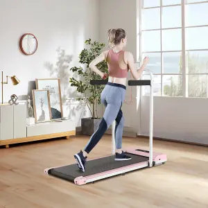 2 in 1 Folding Treadmill with Side Handrails Walking Running Machine for Home Cardio Exercise-Pink