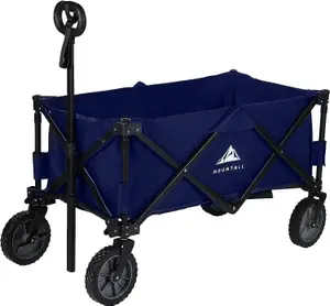 Navy Collapsible Portable Wagon Trolley Folding Wheeled Festival Cart For Camping Beach Outdoor Leisure