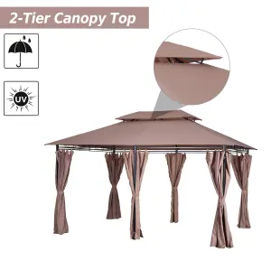 Outsunny 4m x 3(m) Outdoor 2-Tier Steel Frame Gazebo w/ Curtains Outdoor Garden