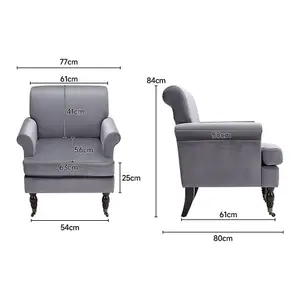 Contemporary Grey Velvet Upholstered Recliner Chair Armchair with Wood Legs and Front Casters