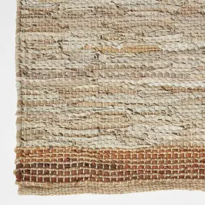 Homescapes Brown Recycled Leather Handwoven Stripe Rug, 60 x 90 cm