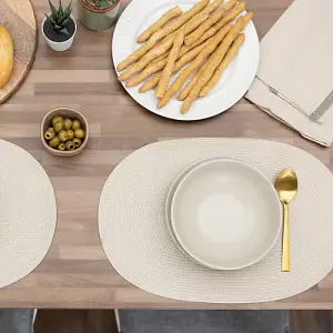 Wipe Clean Woven Oval Placemats Almond Set of 4 29cm x 44cm