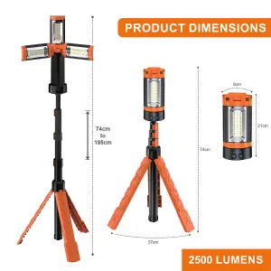 Rechargeable Cordless LED Work Light with Tripod Stand Emergency Light for Camping & Work Sites