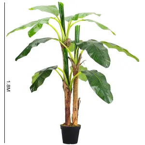 3 Trunk Artificial Plant Fake Banana Tree House Plant Indoor Outdoor Decoration in Black Pot 180 cm