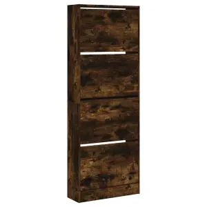 Shoe Cabinet Smoked Oak 60x21x163.5 cm Engineered Wood