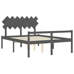 Berkfield Bed Frame with Headboard Grey King Size Solid Wood