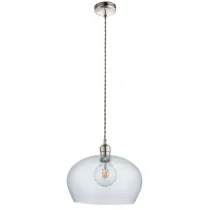 Luminosa Livorno Dome Pendant Ceiling Light Bright Nickel Plate, Clear Hammered Glass