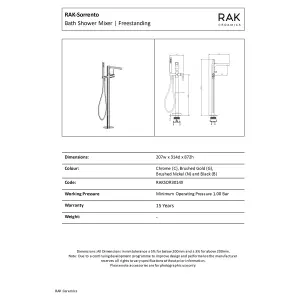 RAK Sorrento Brushed Nickel Freestanding Bath Shower Mixer Tap Solid Brass