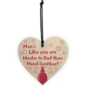 Red Ocean Funny Nan Gift Hand Sanitiser Mothers Day Gift Keepsake Birthday Gift For Nan Nanny Handmade Wooden Heart Sign