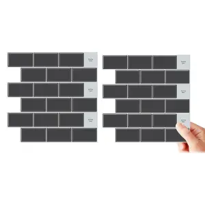 Peel and Stick Self Adhesive Wall Tile Stickers for Kitchen and Bathroom Backsplash (10 Pack, 12x12 Inches, T 1.2mm Dark Grey)