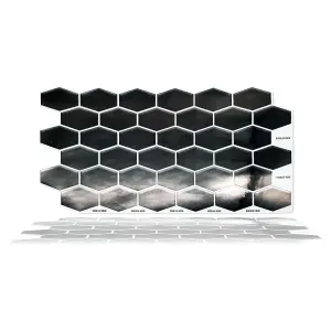 Walplus Shimmering Black Honeycomb Hexa Tile Stickers 2D Multipack 36Pcs