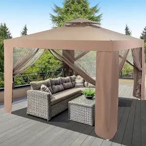 Costway 3m x 3m Outdoor Gazebo Pavilion Canopy Tent with Zipped Mesh Side Wall