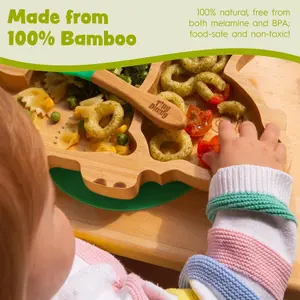 Bamboo Dinosaur Baby Weaning Plate & Fork Set - White