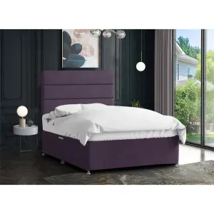 Harmony Divan Bed Set with Tall Headboard and Mattress - Chenille Fabric, Purple Color, 2 Drawers Right Side