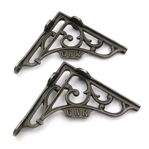 Oakcrafts - Pair of Antique Cast Iron 'GWR' Railway Shelf Brackets - 125mm x 125mm