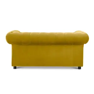 Ashbourne Chesterfield Large Tumeric Velvet Fabric 2 Seater Sofa Studded Design