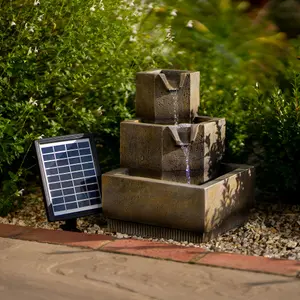 Primrose Solar Tiered Coba Square Cascading Water Feature With Battery Backup and Lights 37cm