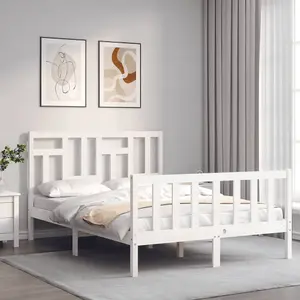 Berkfield Bed Frame with Headboard White 140x200 cm Solid Wood