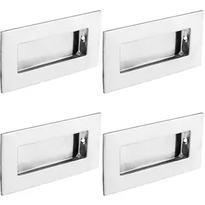 4 PACK - Recessed Sliding Door Flush Pull 102mm x 51mm 12mm Depth Bright Stainless Steel