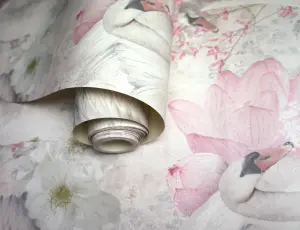 Holden Decor Glitter Swans Pink Contemporary Smooth Wallpaper