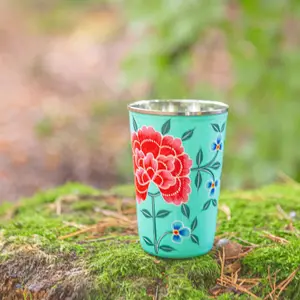 BillyCan Hand-Painted Picnic Cup - 400ml - Mint Peony